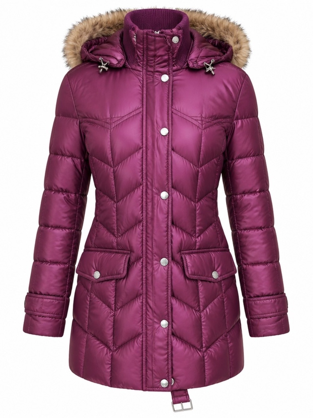 Lands’End Down Puffer Coat Mid Length Belted Flaw Size S